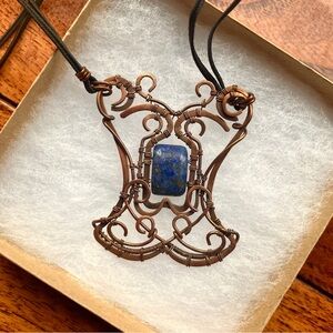 Artisan Copper and Blue Stone Pendant Necklace — Burning Man Statement Jewelry